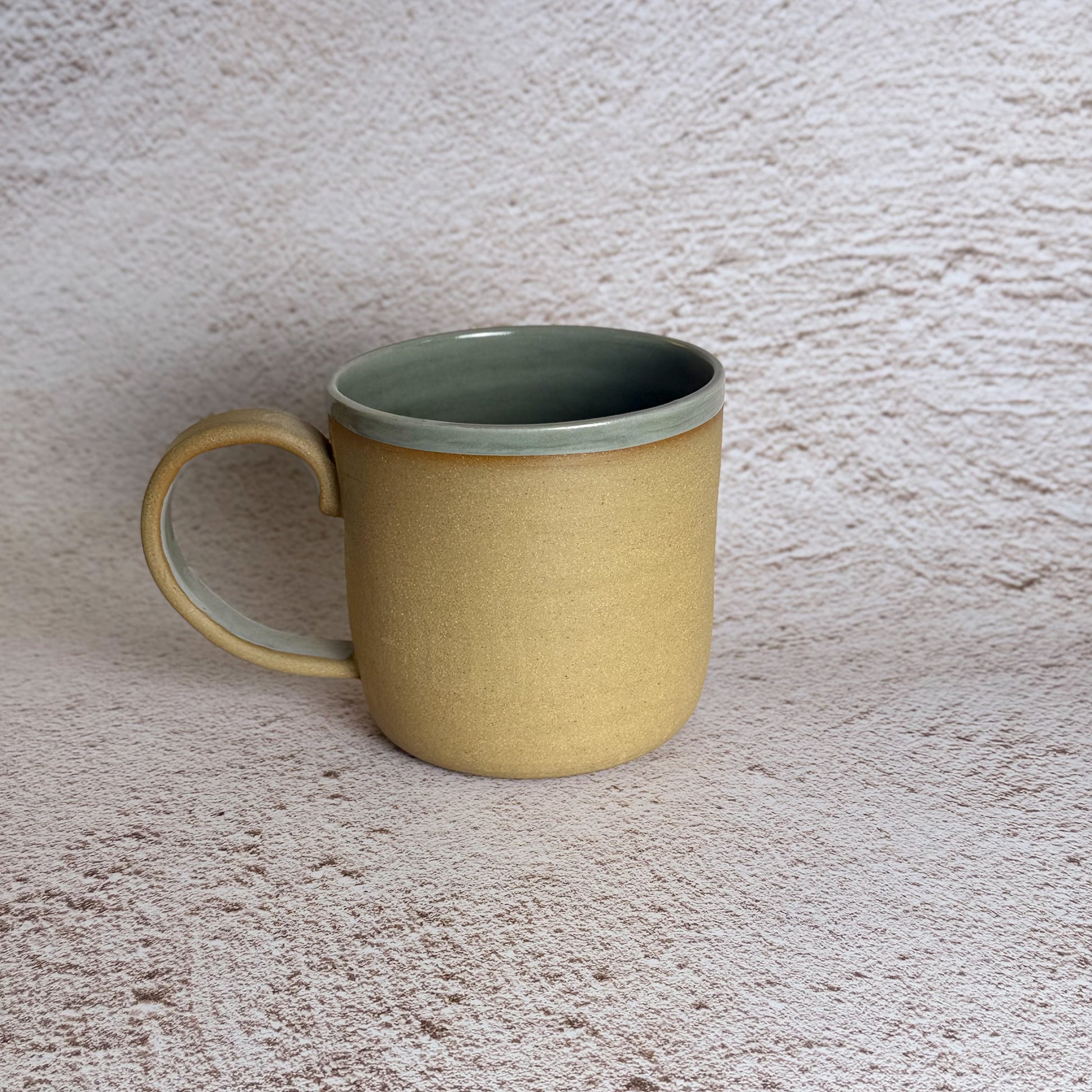 Tall Loop Handle Mug - Warm Brown Stoneware / Sage Green Gloss