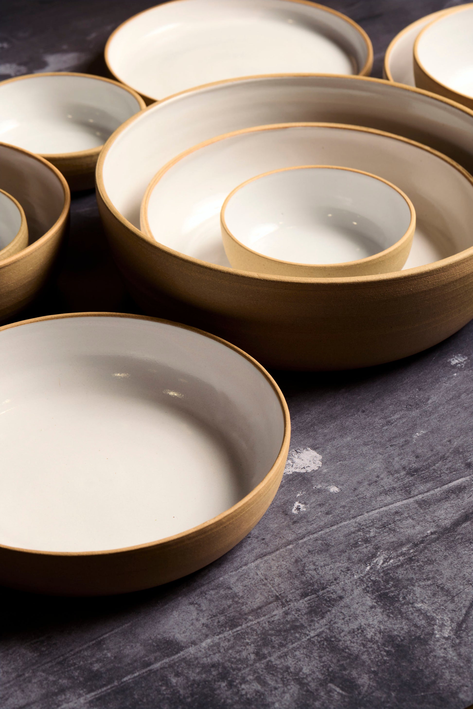 Large/Tall Serving Bowl - Warm Brown Stoneware / White Gloss